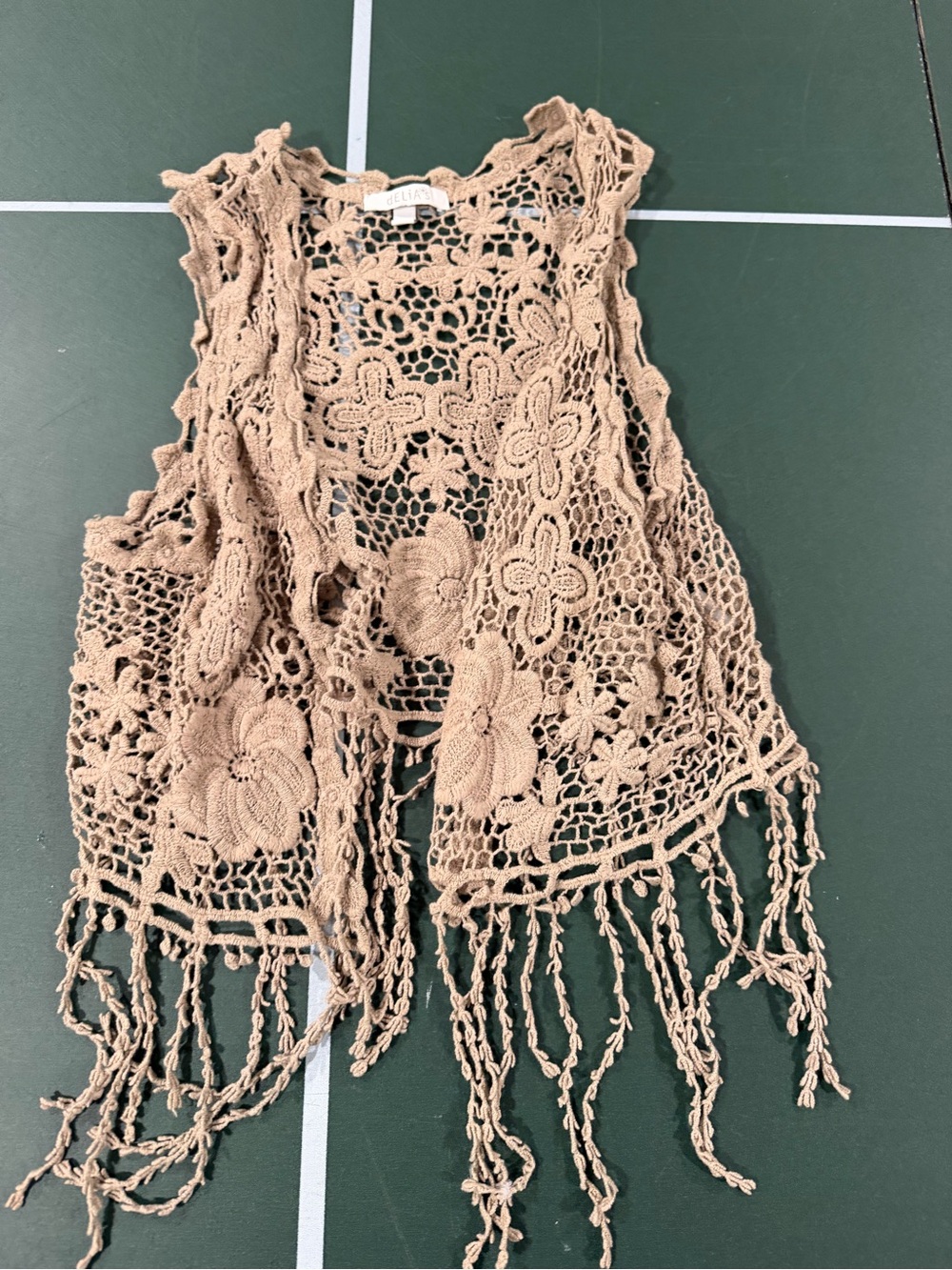 dELiA*s Crochet Fringe Vest - Tan